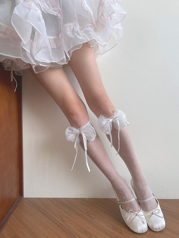 Underknee Stockings Design Black/White Bowknot