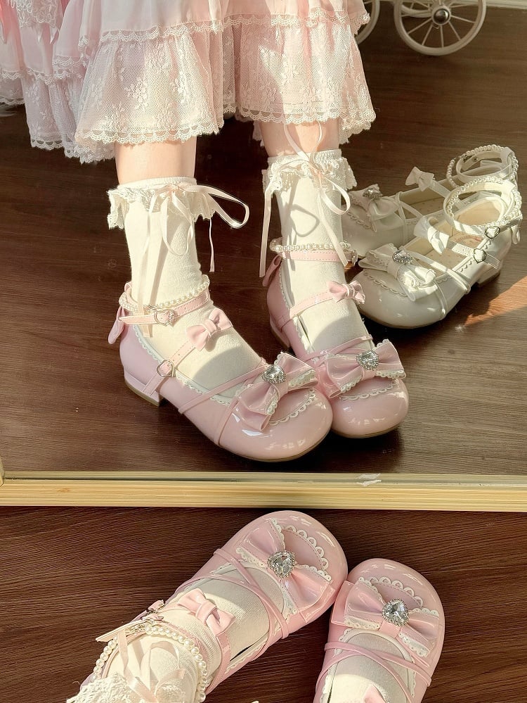 Lolita Hem Details Mary Scalloped Pink Sweet with Bow Shoes Jane