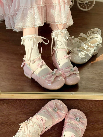 Lolita Hem Details Mary Scalloped Pink Sweet with Bow Shoes Jane