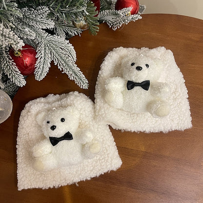 White Sweet Bear Doll Bowknot Plush Leg Warmers