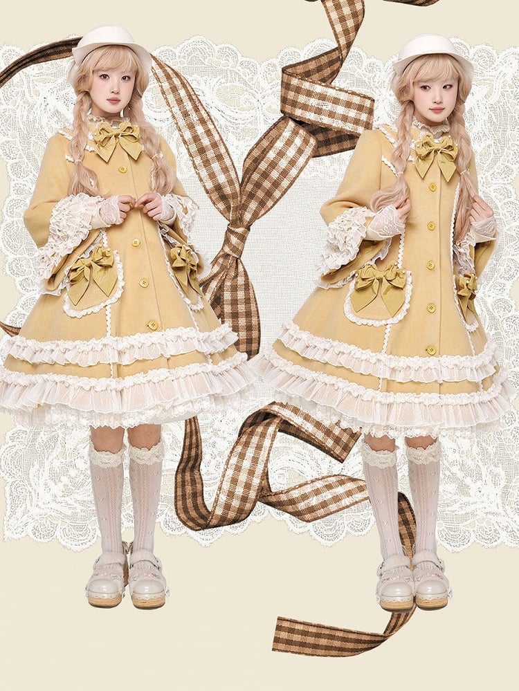 Ruffled Winter Bow Sweet with Accents Lolita Lace and Details Ginger Coat
