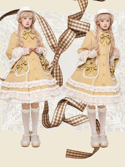 Ruffled Winter Bow Sweet with Accents Lolita Lace and Details Ginger Coat