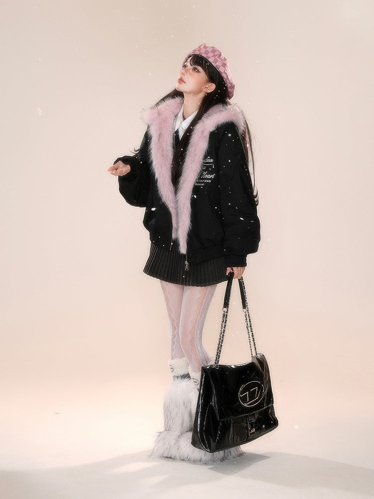 Pompoms Decorated Skirt Bowknot with Black/Gray/White Pleated Detachable