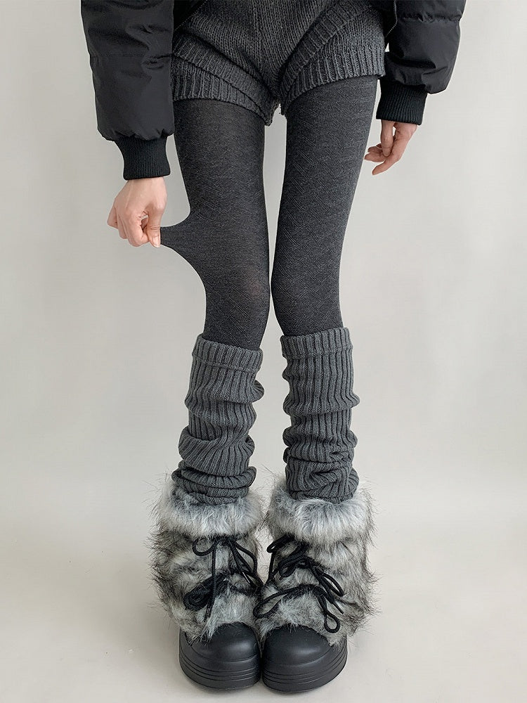 Gray Chevron Knit Light Tights / Pattern Dark Subtle