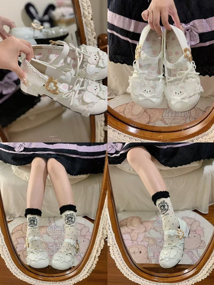 Lolita Sweet Snap Mary Closure Scalloped Winged Hem Janes with White Heart