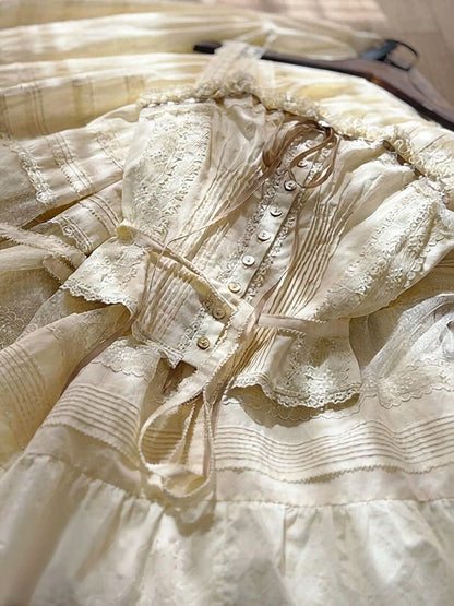 Yellow Sleeveless Lace Top with Floral Belt and Skirt - Penny House