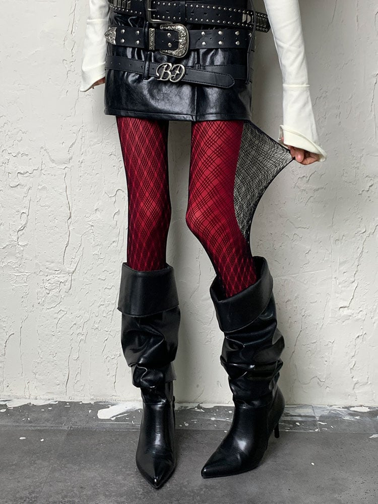 Gothic Wine Red Y2K Tights