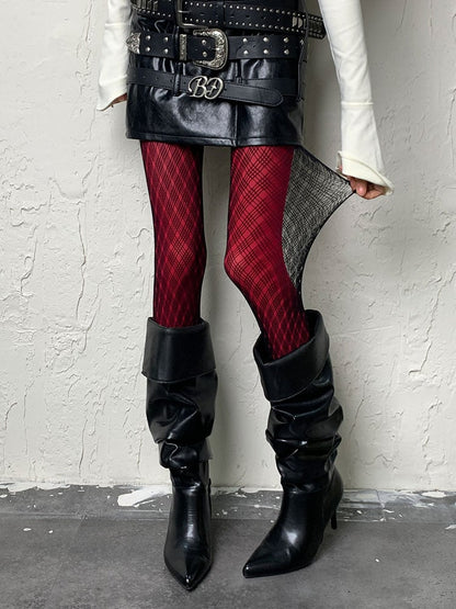 Gothic Schwarze Y2K Diamond Fishnet Hollow-Out Strumpfhose