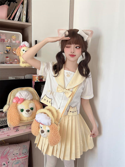 黄色の太もも丈JK制服プリーツスカート