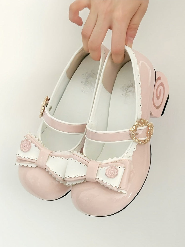 Sweet Narutomaki Lolita Pink Heels Round Janes Mary Toe with