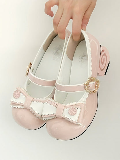 Sweet Narutomaki Lolita Pink Heels Round Janes Mary Toe with