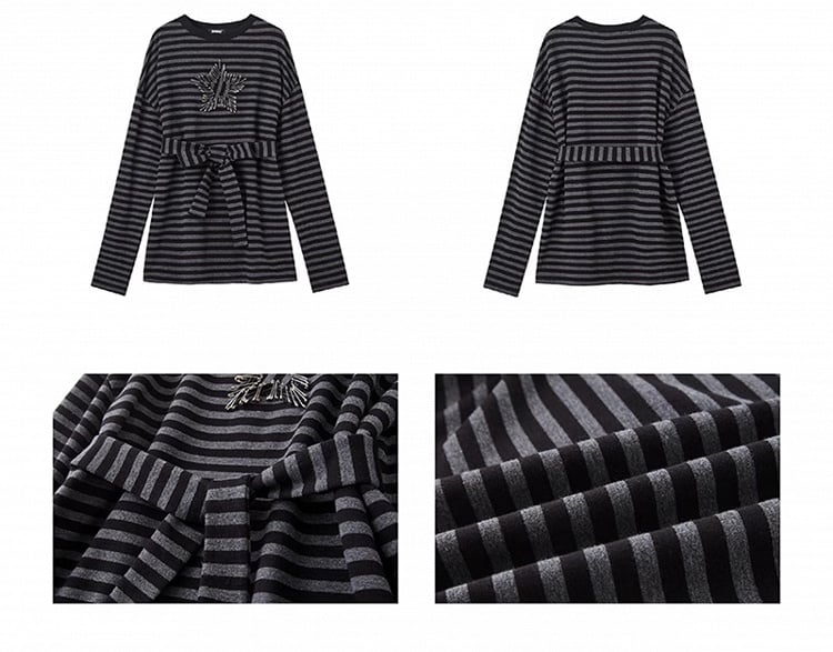 Punk Star Black Striped Top Pins Sleeves and Loose Gray Long