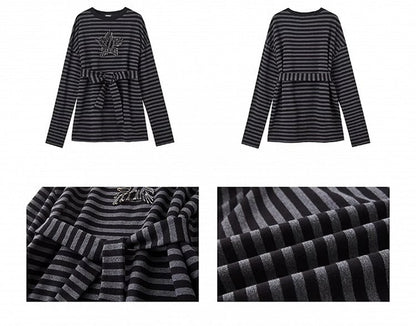 Punk Star Black Striped Top Pins Sleeves and Loose Gray Long