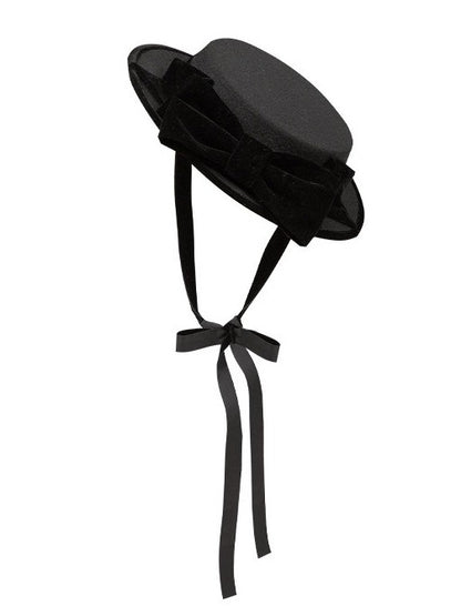 Black Refined Lolita Mini Hat with Bow Accent - With PUJI