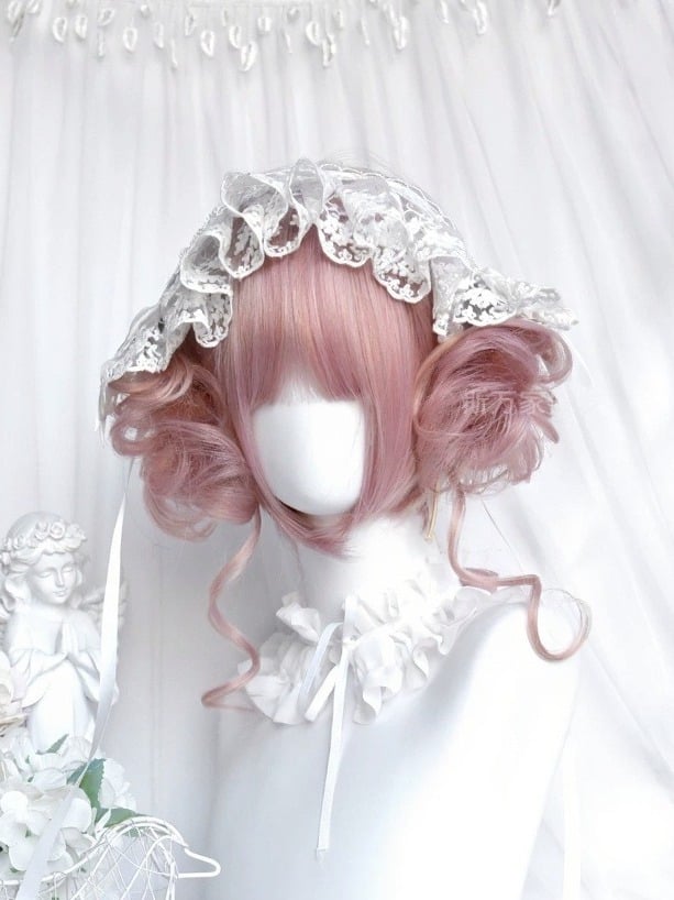 Pink 22cm Curly Bob Wig with Full Bangs - Sinwavy