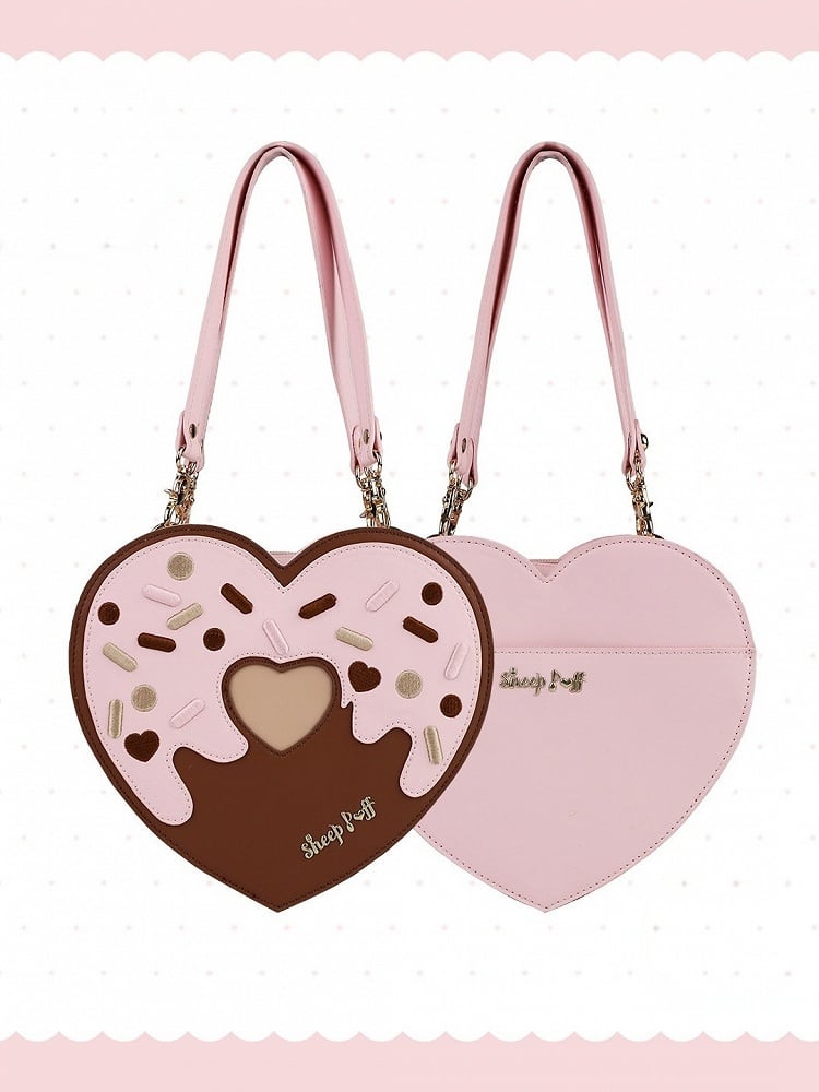 Pink Heart Shaped Sweet Lolita Crossbody Bag - Sheep Puff Bag