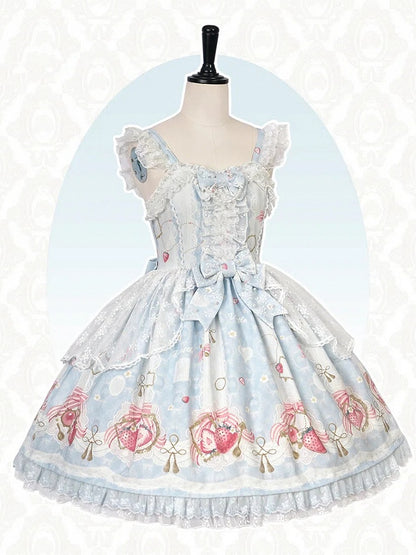 Blauer Pullover mit Erdbeerrock im süßen Lolita-Print