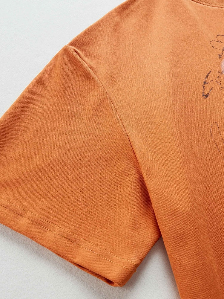 Orange Vintage Crew Neck Tee with Star Print - Languid Park
