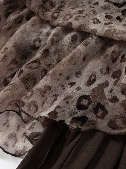 Brown Leopard Cowl-Neck Asymmetric Faux Two-Piece Dress - NO ROMANCE