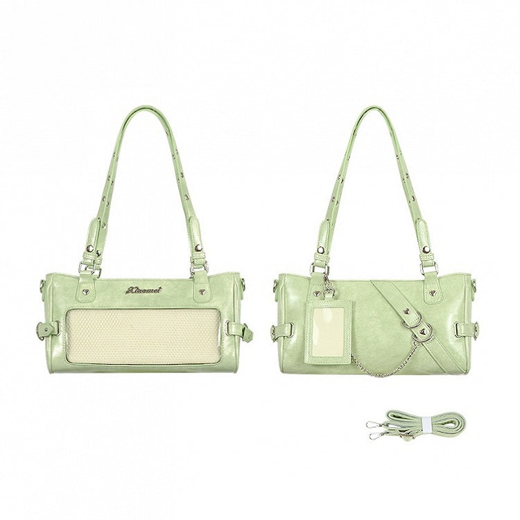 Bag Display Ita Shoulder Adjustable PU Strap With Green Window Leather Transparent