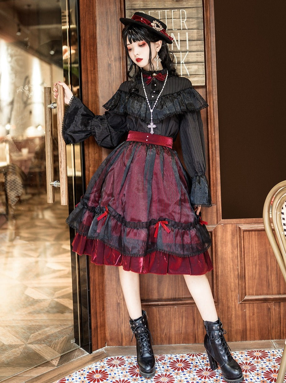 Red Collar Elegant Dark Gothic Shirt Retro Lolita Stand