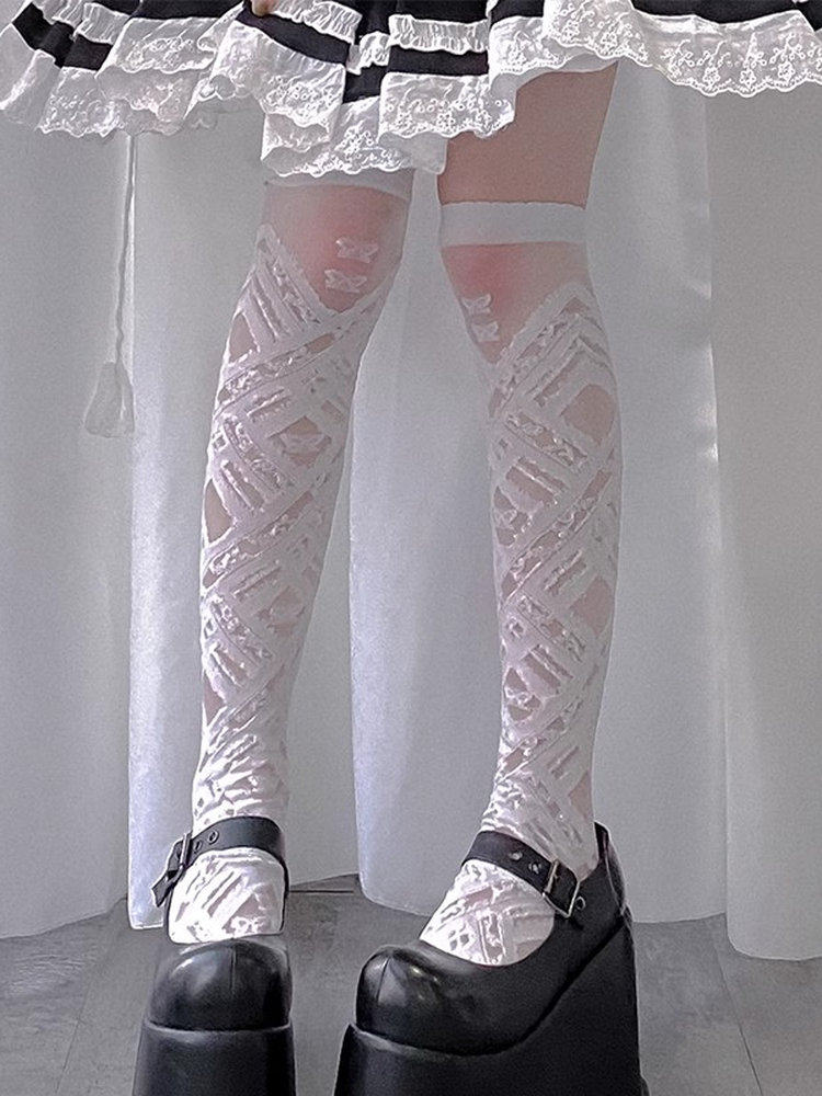 Style White Stockings Crisscross Lace Lolita