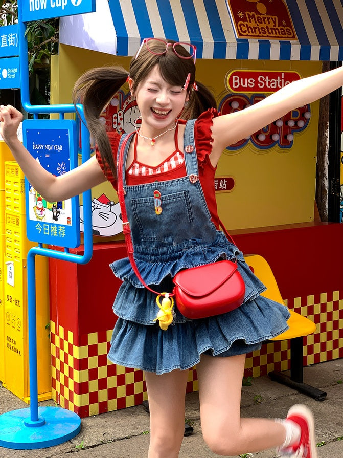 Overalls gefüttert blau gestuft Rüschen Distressed Denim Design