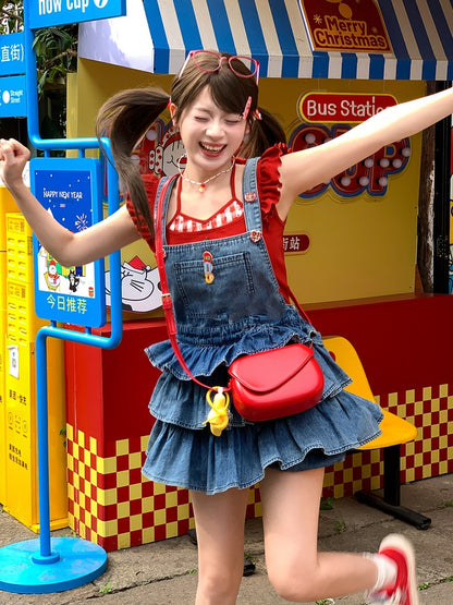 Overalls gefüttert blau gestuft Rüschen Distressed Denim Design