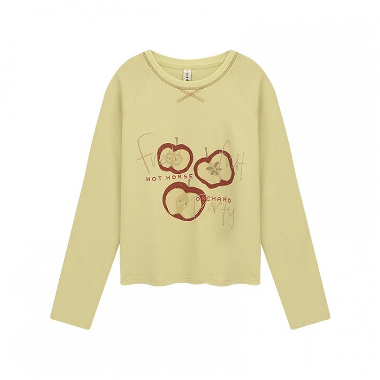 Yellow Print Long Sleeve Apple Kawaii Shirt
