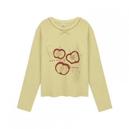 Yellow Print Long Sleeve Apple Kawaii Shirt
