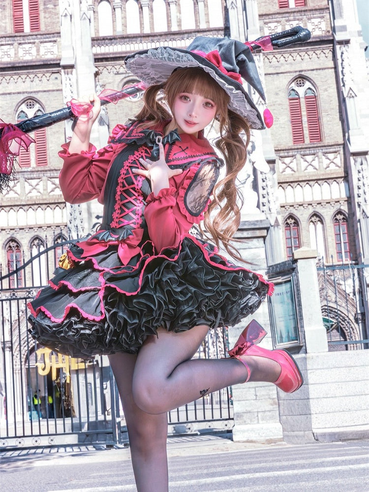 Shoulders Collar Lace Cross Embroidered Blouse Pointed Red with Wine