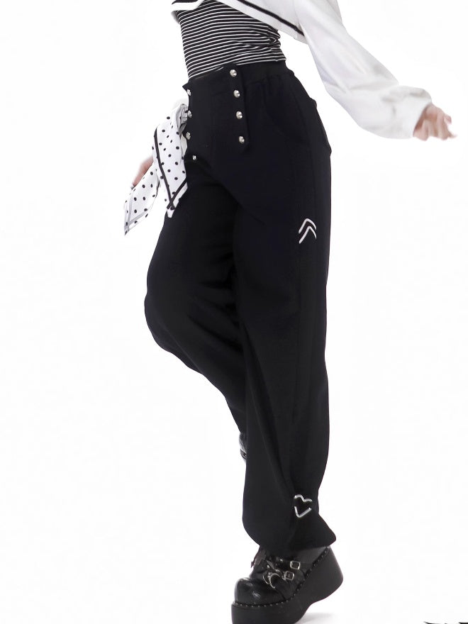 Schwarze Jogginghose mit gepunkteter Schleife