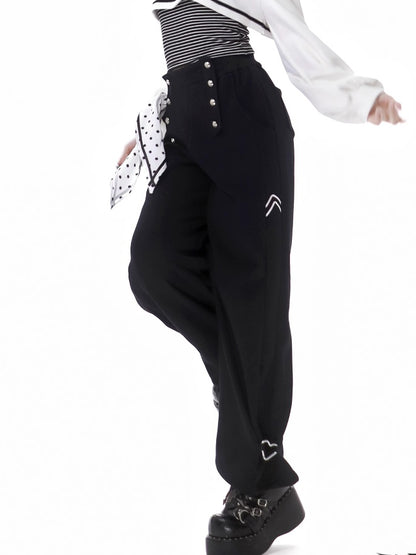 Schwarze Jogginghose mit gepunkteter Schleife