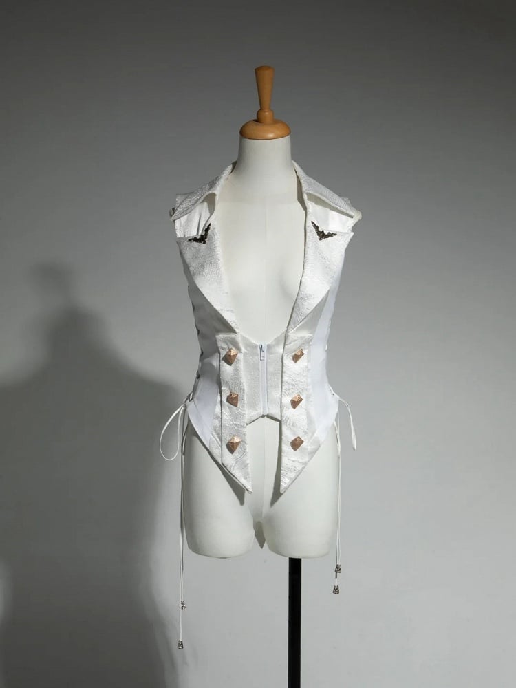 Weiße Rüschen Fashion Gothic Abnehmbare Cascading Train Lolita Weste Ouji mit