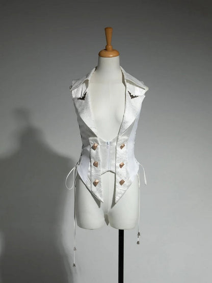 Weiße Rüschen Fashion Gothic Abnehmbare Cascading Train Lolita Weste Ouji mit