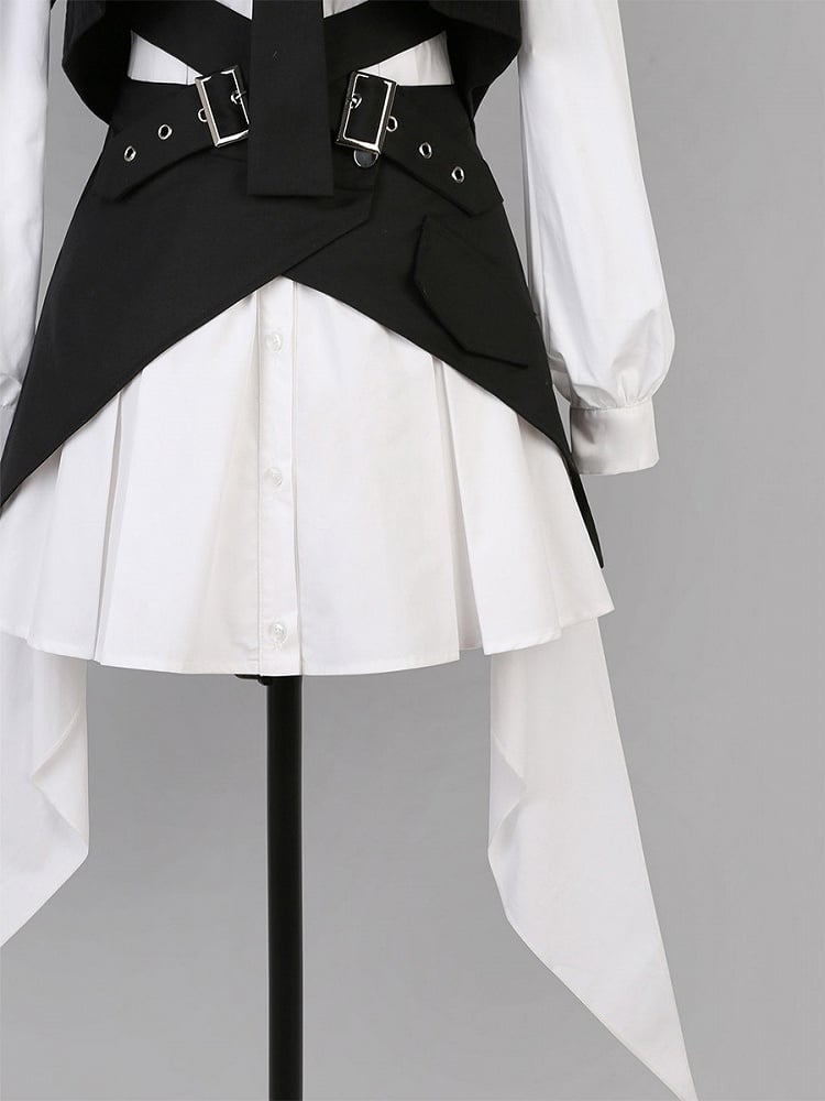 Monochrome Kawaii Multi-Piece Outfit: Top, Dress, Skirt & Warmers