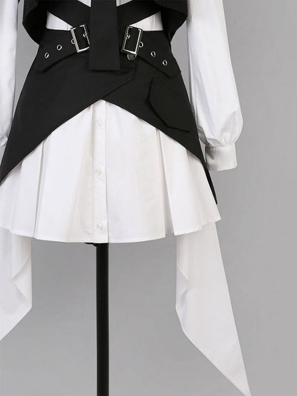 Black Buckle-Strap Mini Skirt