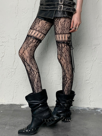 Self-tie Color Design 5 Punk Hollow-out Options Tights Straps