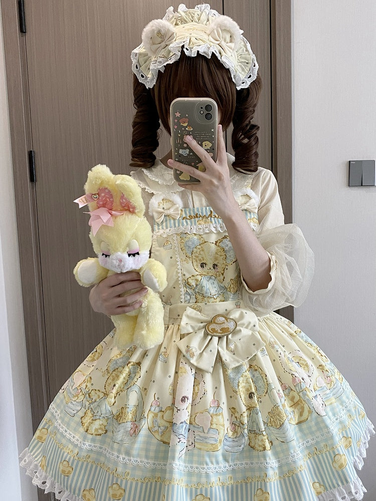 Print and Gold Yellow Mouse Sweet Ingot Dress Lolita Overall