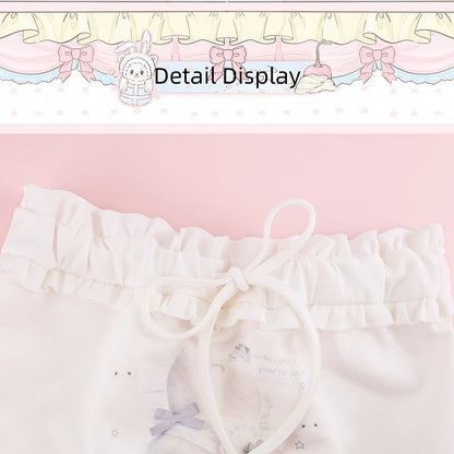 White Bunny Print Tube Top with Ruffle Trim - serendipity