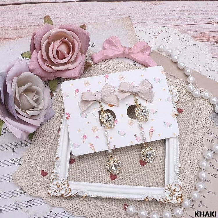 8 Heart Kei Bowknot Jirai Earrings Options Rhinestone Color