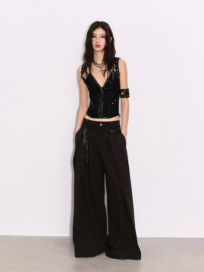 Black with Backless Top Closure Tank Punk Zip