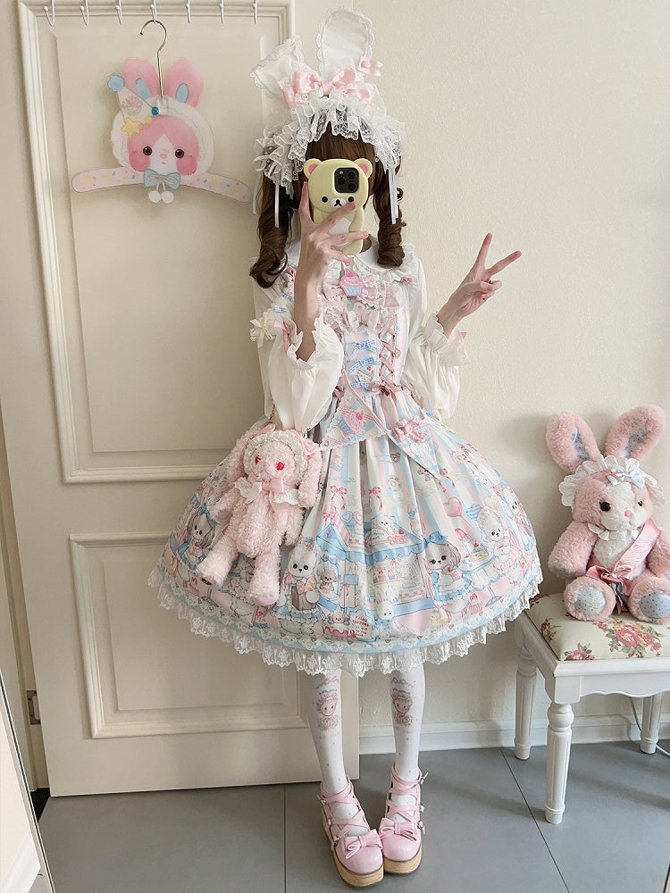 Lolita Teefahnen Nachmittagsband mit süßem Welpenkleid-Aufdruck