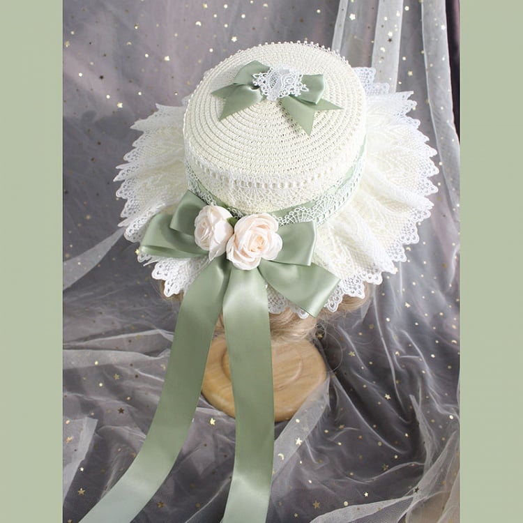 Accents and Lolita Ruffled Straw Flower Lace Options – 9 Hat with Bow Color