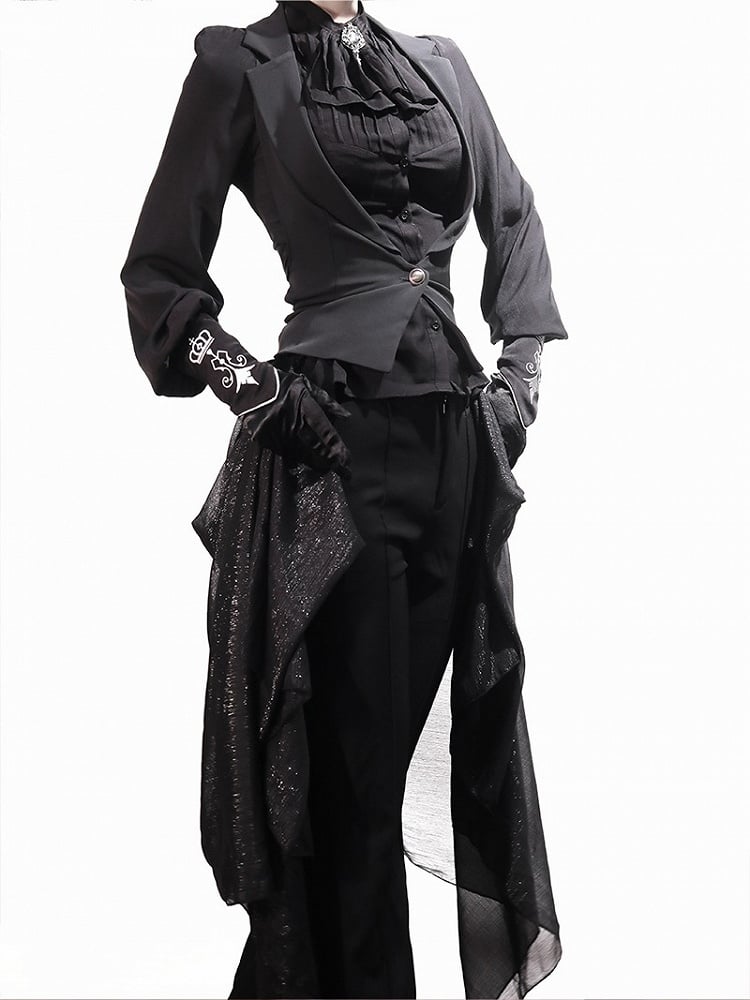 Black Ouji Lolita Blazer-Style Tailed Waistcoat - Ling Xi