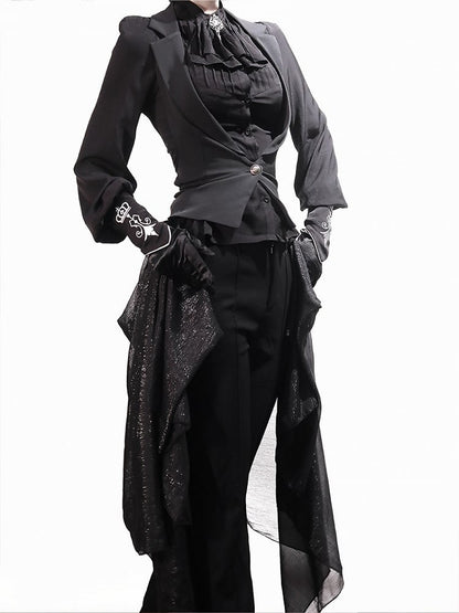 Black Ouji Lolita Blazer-Style Tailed Waistcoat - Ling Xi