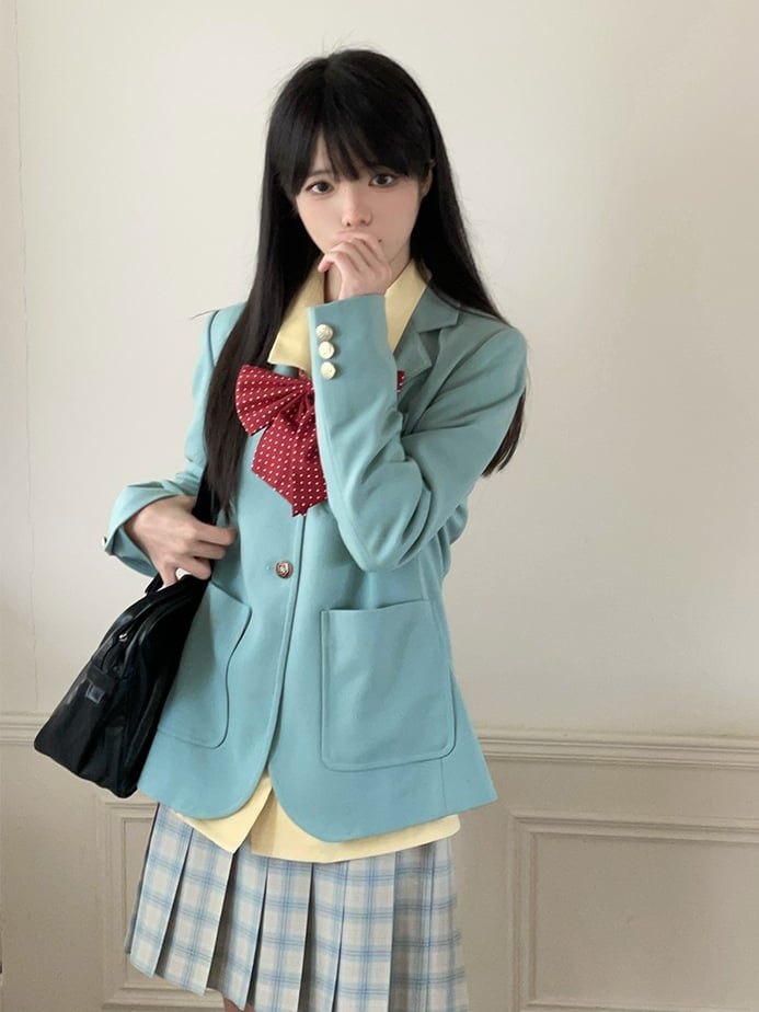 グリーンのノッチカラーのプレッピーJK制服ブレザー（ミント）