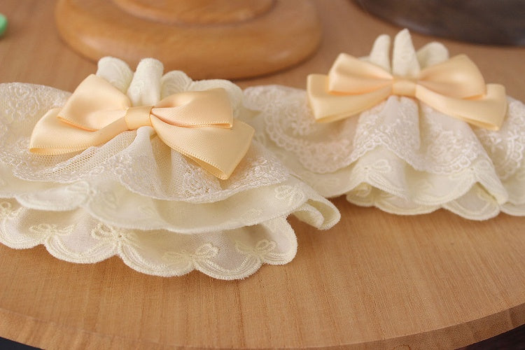 Bow Cuffs Lace Yellow Wrist Sweet-Style