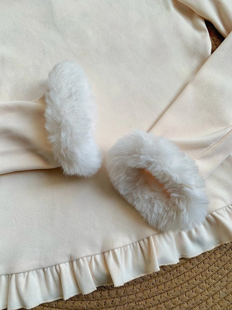 for Top Neckline Warm and Lolita Cuffs Beige Knit Plush Autumn/Winter