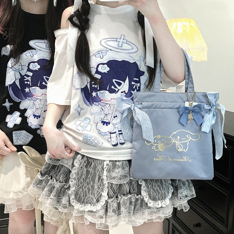Jirai Kei Lace Double-Layered Bunny Ears Design Black/White/Pink